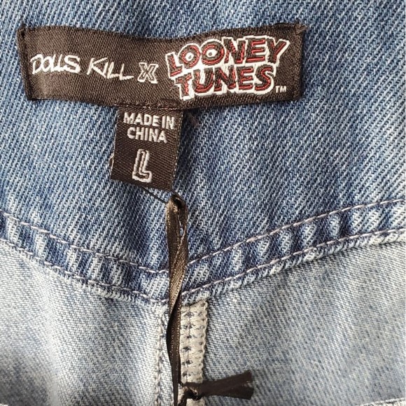 Looney Tunes x Dolls Kill Denim Overalls Large Vintage Y2K - Picture 5 of 8